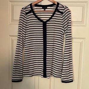 Scheer Business, long sleeve striped T-shirt and navy and cream color.
